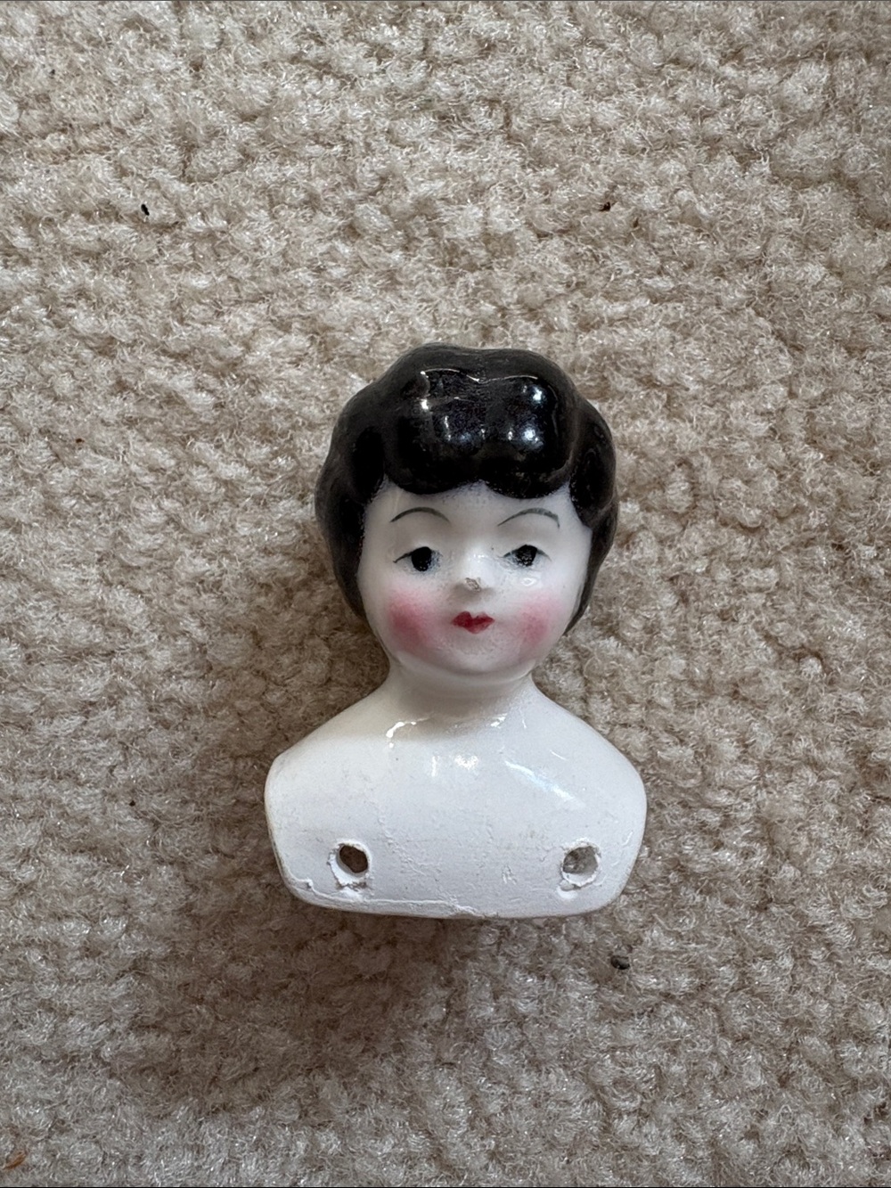Very Small vintage Porcelain Doll Head - White and Black
